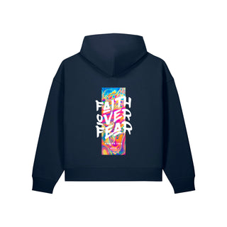 Faith Over Fear Streetwear Oversize Zipper Hoodie Backprint Navy Rückseite
