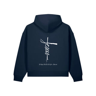 Jesus Cross Oversize Zipper Hoodie Backprint Navy Rückseite