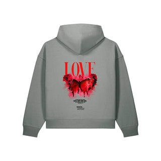 Love Streetwear Oversize Zipper Hoodie Backprint Grau Rückseite