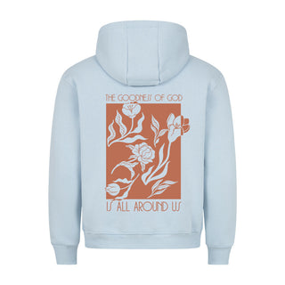 Goodness of God Flowers Hoodie BackPrint Detailansicht, Mountain Movers christliche Streetwear