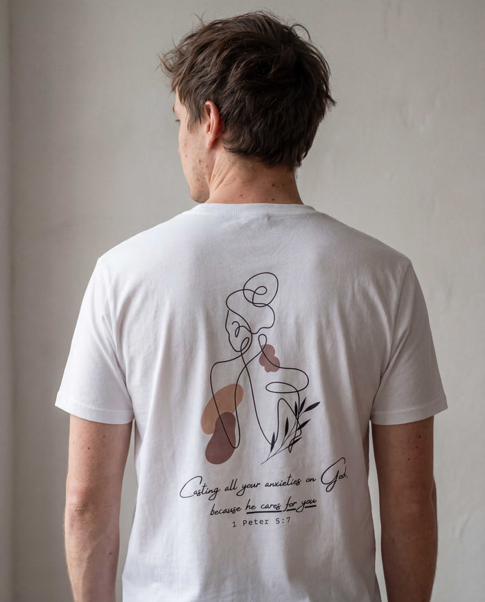 He cares for you shirt backprint