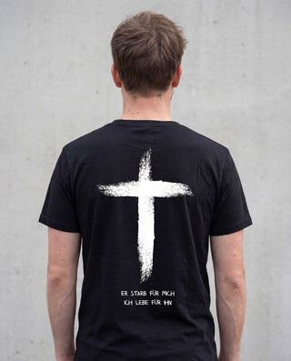 er starb für mich, ich lebe für ihn Shirt Backprint, christliche Streetwear von Mountain Movers