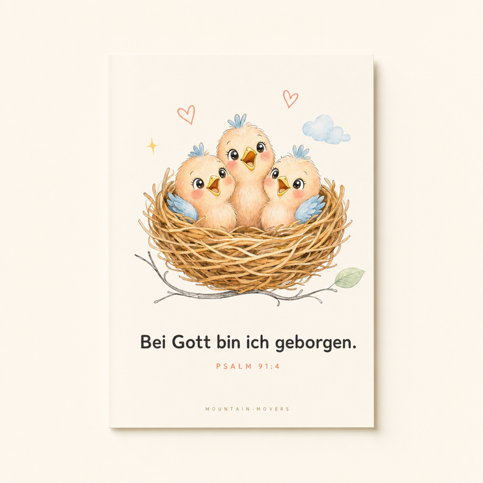 Bij God Ben Ik Geborgen, Vogels Kinderposter A4
