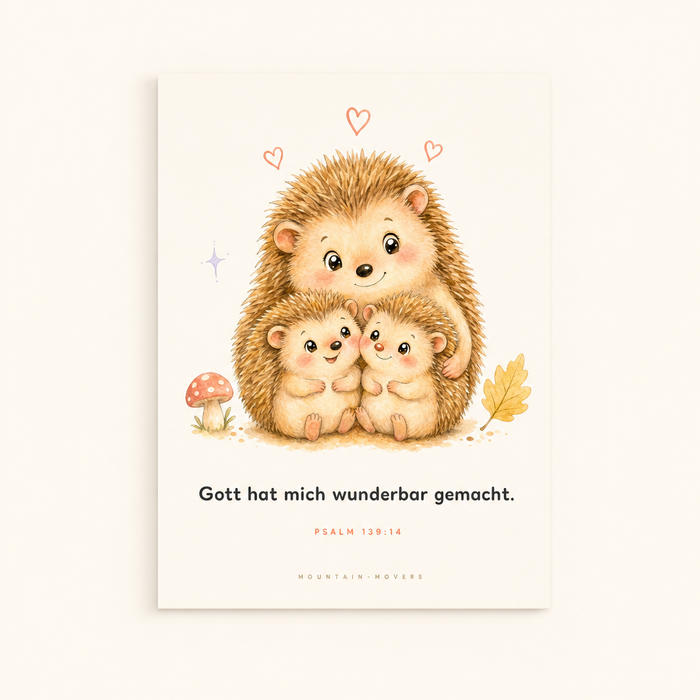 God Heeft Mij Wonderbaar Gemaakt, Egelfamilie Kinderposter A4