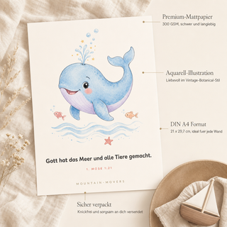 Kinderposter Wal Produktdetails - 300 GSM, A4, knickfrei verpackt