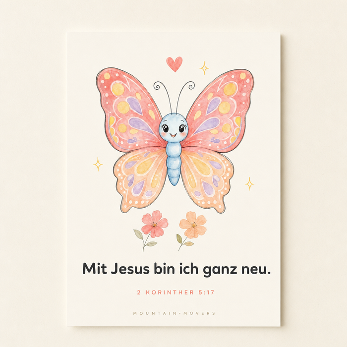 Met Jezus ben ik helemaal nieuw, Vlinder Kinderposter A4