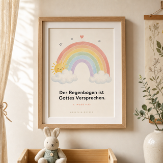 Kinderposter Regenbogen gerahmt im Kinderzimmer, 1. Mose 9:13
