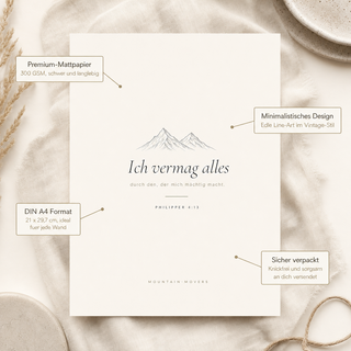 Poster Berge Produktvorteile - 300 GSM, A4, knickfrei verpackt