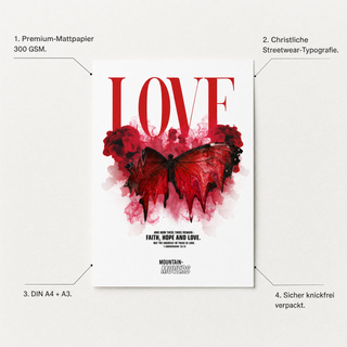 Love Streetwear Poster Detail mit USP-Annotationen Premium-Mattpapier 300 GSM DIN A4 plus A3 knickfrei verpackt