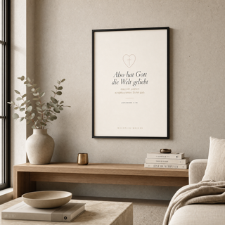 Poster Herz gerahmt im Wohnzimmer, Johannes 3:16
