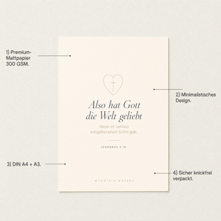 Poster Herz Produktvorteile - 300 GSM, A4, minimalistisch, knickfrei verpackt
