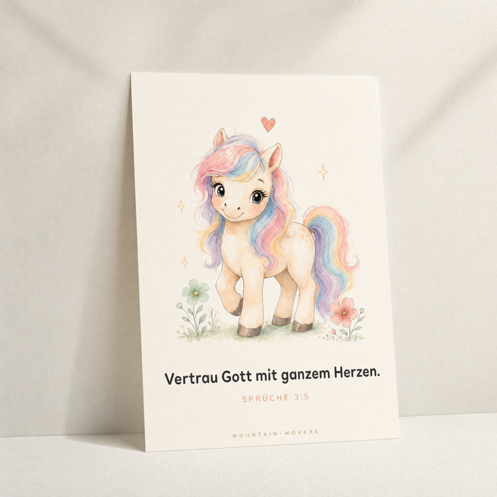 Vertrouw God met Heel je Hart, Eenhoorn Kinderposter A4