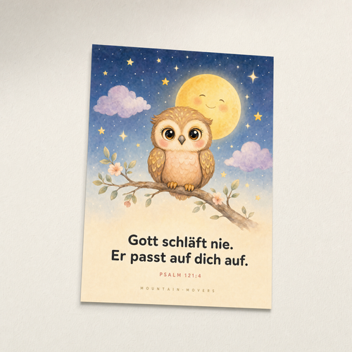 God Slaapt Nooit, Uil Kinderposter A4