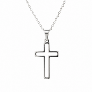 Kreuzkette mit Loch aus Edelstahl in Silber mit offenem Kreuz-Anhänger