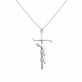 Jesus Cross Kette aus 925 Sterling Silber mit Schriftzug-Kreuz
