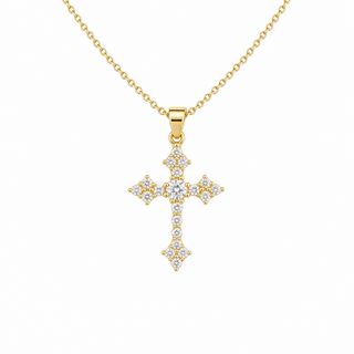 Goldene verzierte Kreuzkette aus Edelstahl mit Zirkonia-Steinen