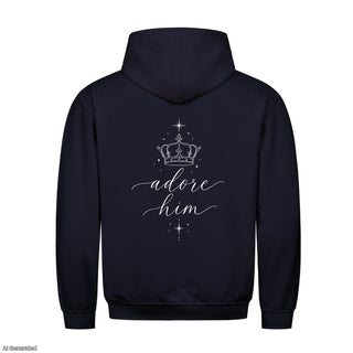 Adore Him Christmas Hoodie Backprint Navy