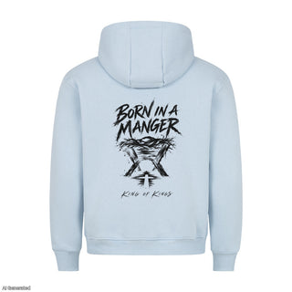 Born in a Manger King of Kings Christmas Hoodie Backprint Babyblau