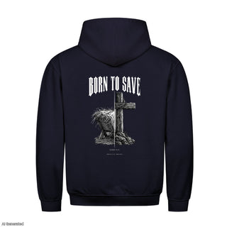 Born to Save Christmas Hoodie Backprint Navy