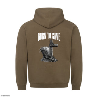 Born to Save Christmas Hoodie Backprint Olive