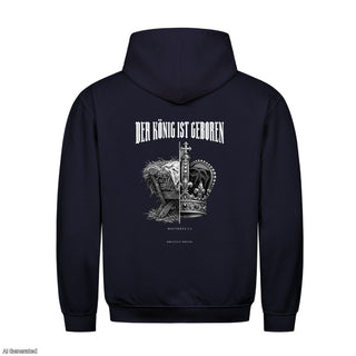Der König ist geboren Christmas Hoodie Backprint Navy
