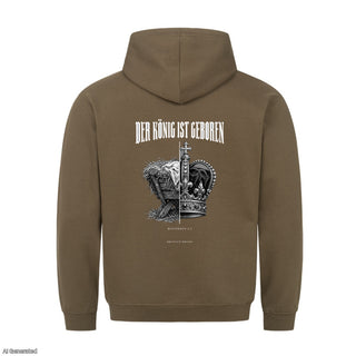Der König ist geboren Christmas Hoodie Backprint Olive