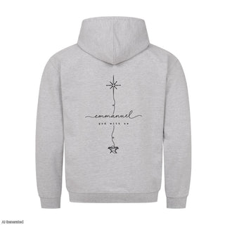 Emmanuel God With Us Line Art Christmas Hoodie Backprint Grau