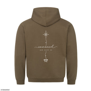 Emmanuel God With Us Line Art Christmas Hoodie Backprint Olive