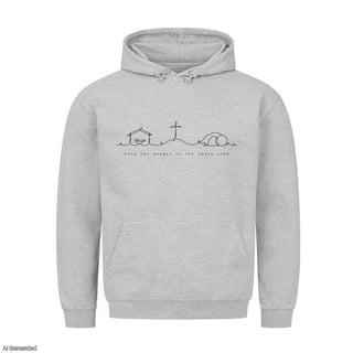 From the Manger to the Empty Tomb Christmas Hoodie Grau