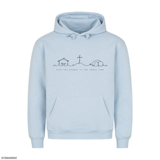 From the Manger to the Empty Tomb Christmas Hoodie Babyblau