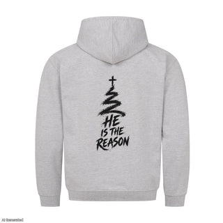 He Is the Reason Christmas Hoodie Backprint Grau