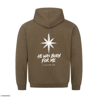 He Was Born for Me Christmas Hoodie Backprint Olive