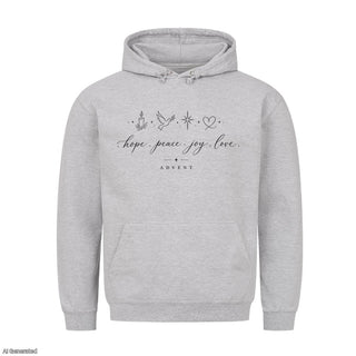 Hope Peace Joy Love Advent Christmas Hoodie Grau