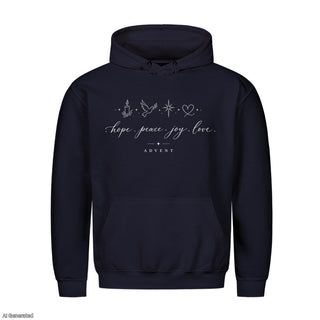 Hope Peace Joy Love Advent Christmas Hoodie Navy
