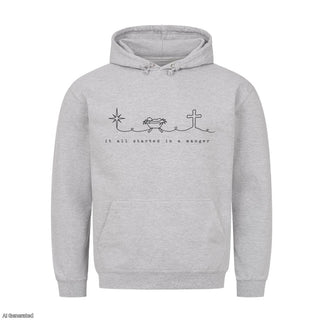 It All Started in a Manger Christmas Hoodie Grau