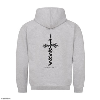 Jesus Born to Save Christmas Hoodie Backprint Grau