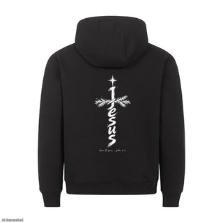 Jesus Born to Save Christmas Hoodie Backprint Schwarz
