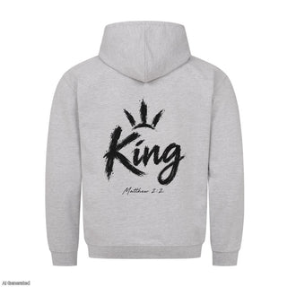 King Matthew 2:2 Christmas Hoodie Backprint Grau