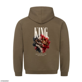 King of Kings Born in a Stable Christmas Hoodie Backprint Olive