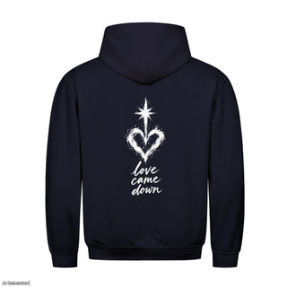 Love Came Down Christmas Hoodie Backprint Navy