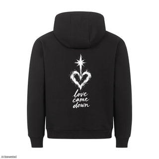 Love Came Down Christmas Hoodie Backprint Schwarz
