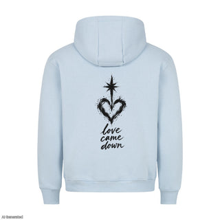 Love Came Down Christmas Hoodie Backprint Babyblau