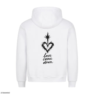 Love Came Down Christmas Hoodie Backprint Weiß