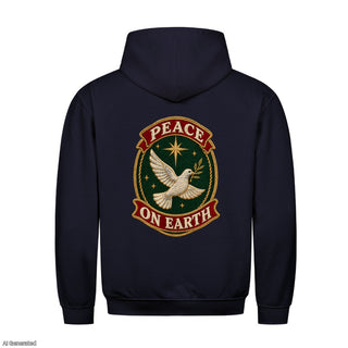 Peace on Earth Stitch Christmas Hoodie Backprint Navy
