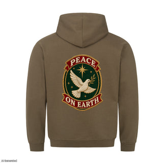 Peace on Earth Stitch Christmas Hoodie Backprint Olive