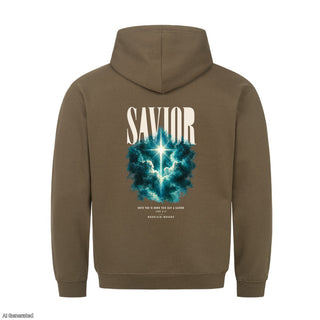 Savior Born This Day Christmas Hoodie Backprint Olive