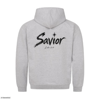 Savior Luke 2:11 Christmas Hoodie Backprint Grau