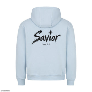 Savior Luke 2:11 Christmas Hoodie Backprint Babyblau