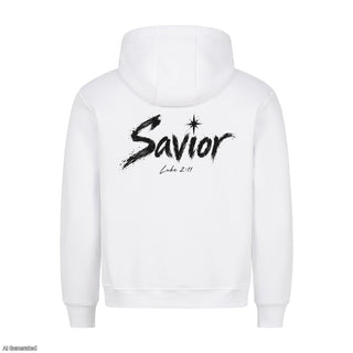 Savior Luke 2:11 Christmas Hoodie Backprint Weiß