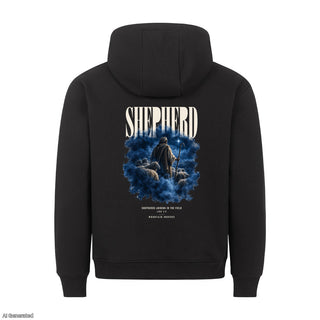 Shepherds Abiding in the Field Christmas Hoodie Backprint Schwarz